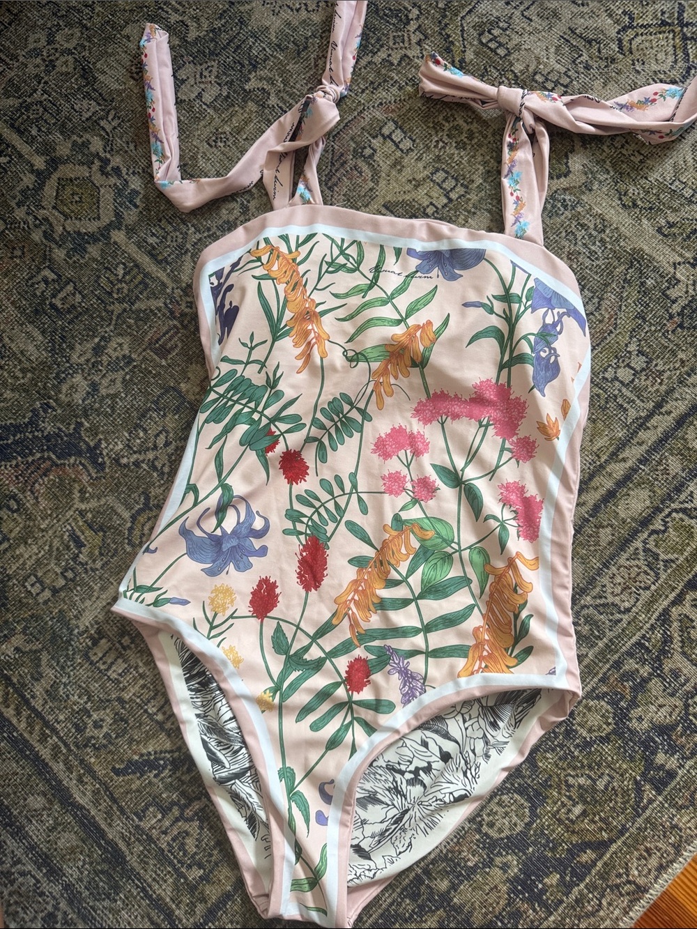 Amazon Women's One-Piece Swimsuit in Cream with Multicolor Floral Print